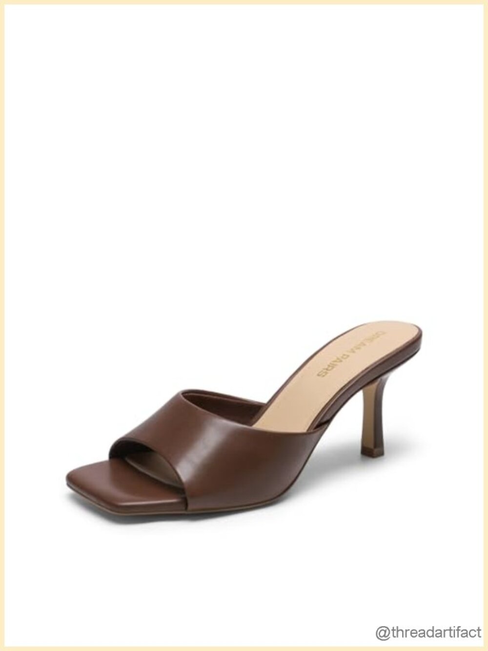 Square Toe Kitten Heel Slide Mules Faux Leather Non-Slip Outsole